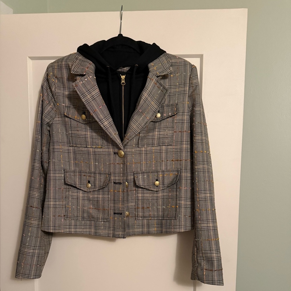 Anthropologie Plaid Women's Jacket with removable Hoodie